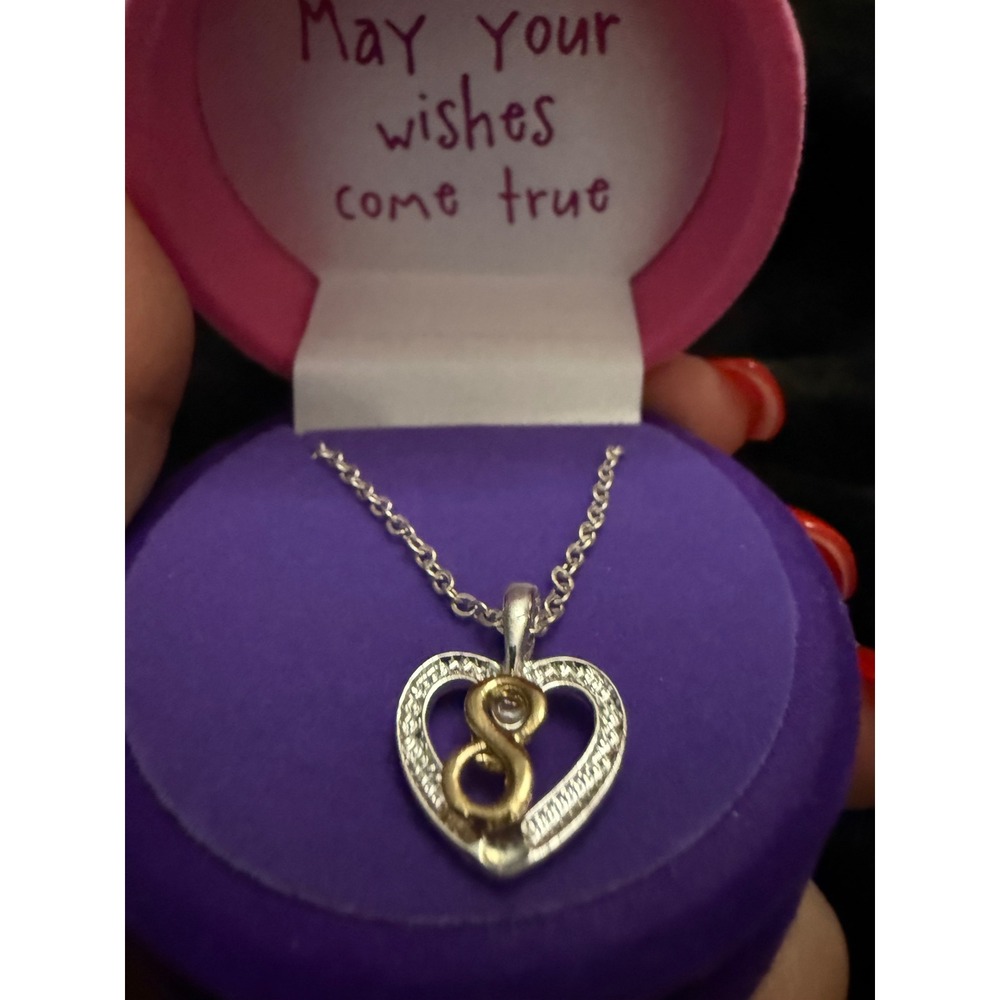 Two Tone Heart Infinity 8 Necklace with Rhinestone Cupcake Gift Box Silver Gold